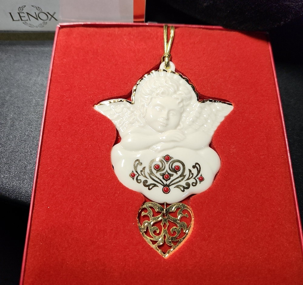 Lenox Angel Ornament with Gold and Red Details